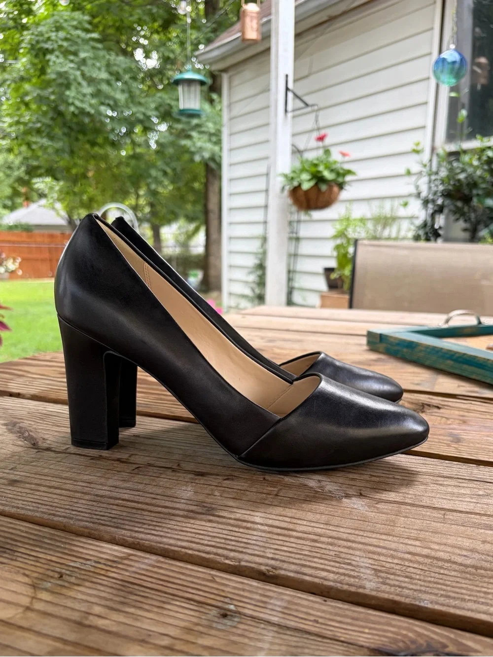 Cole Haan Black Leather Block Heel Pump